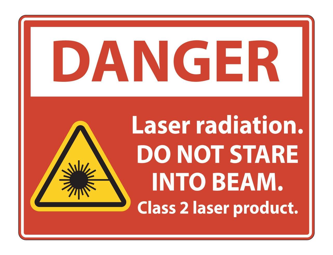 Peligro de radiación láser, no mire fijamente al rayo, signo de producto láser de clase 2 sobre fondo blanco. vector