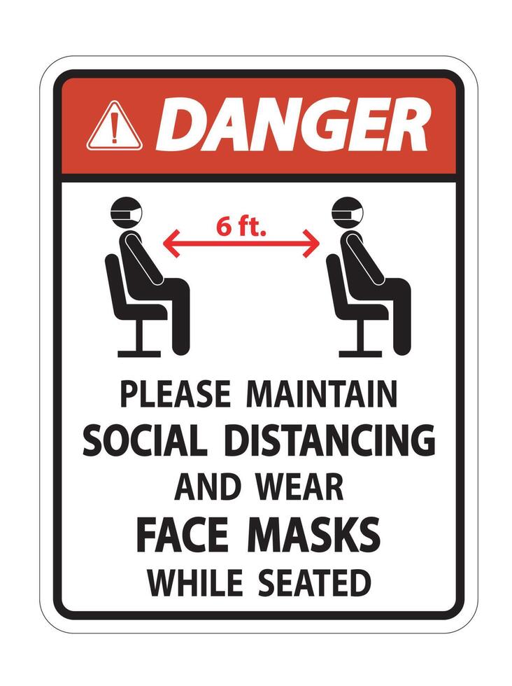 Danger Maintain Social Distancing Wear Face Masks Sign on white background vector