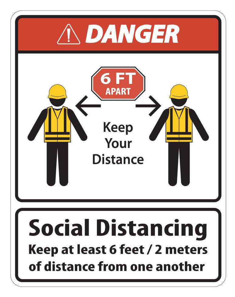 Danger Social Distancing Construction Sign Isolate On White Background,Vector Illustration EPS.10 vector