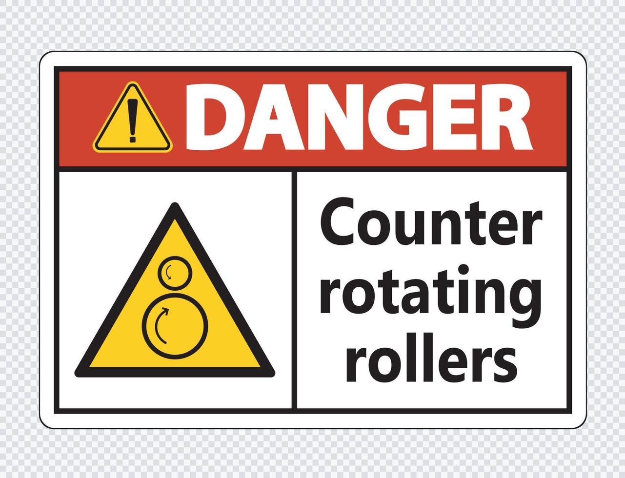Danger counter rotating rollers sign on transparent background vector