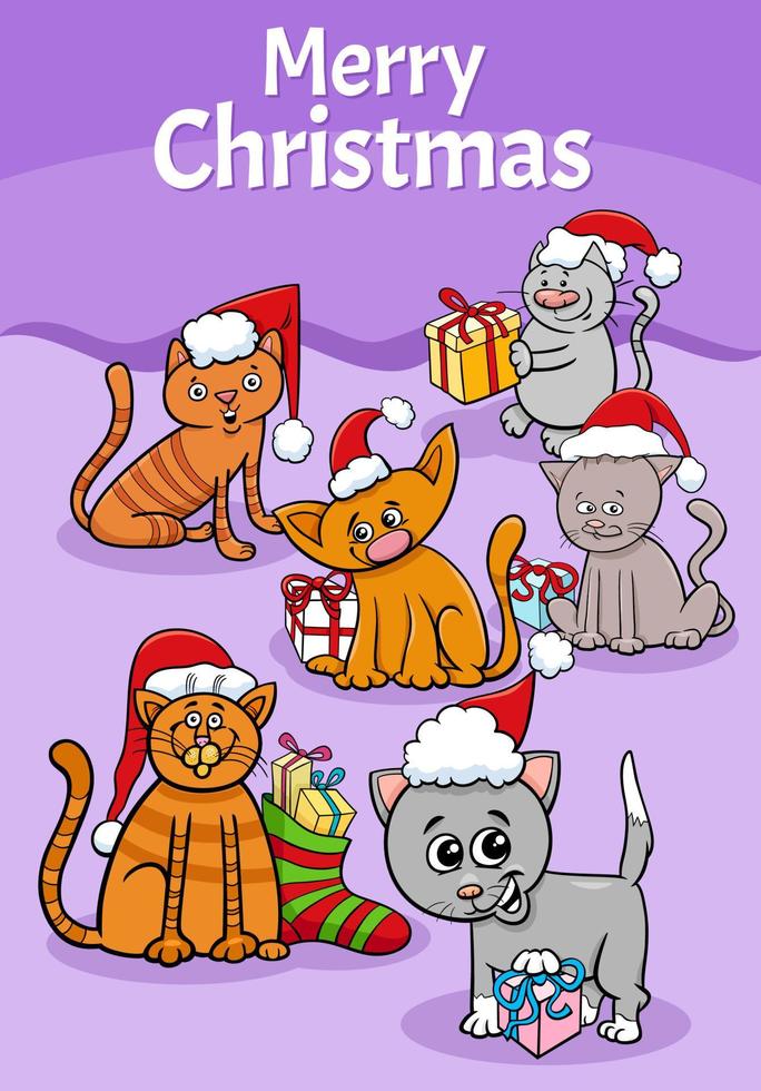 Diseño o tarjeta con gatos de dibujos animados en Navidad. vector