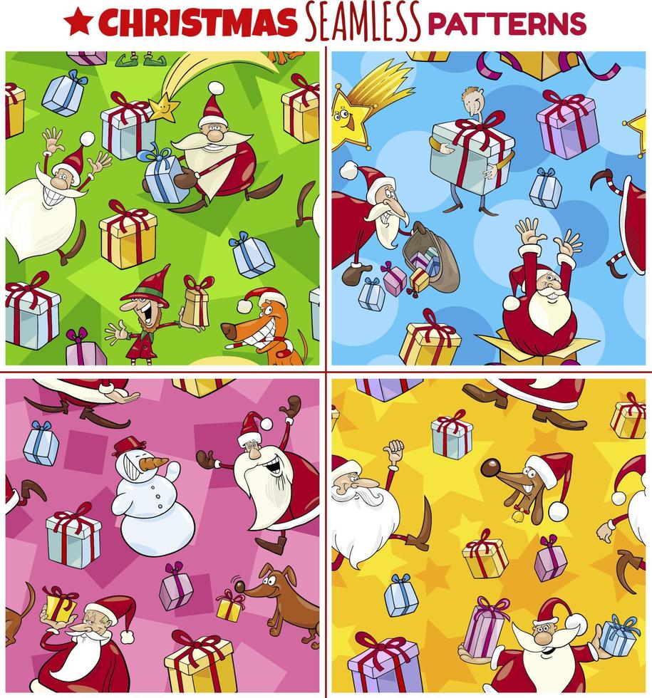 Christmas cartoon seamless patterns set vector