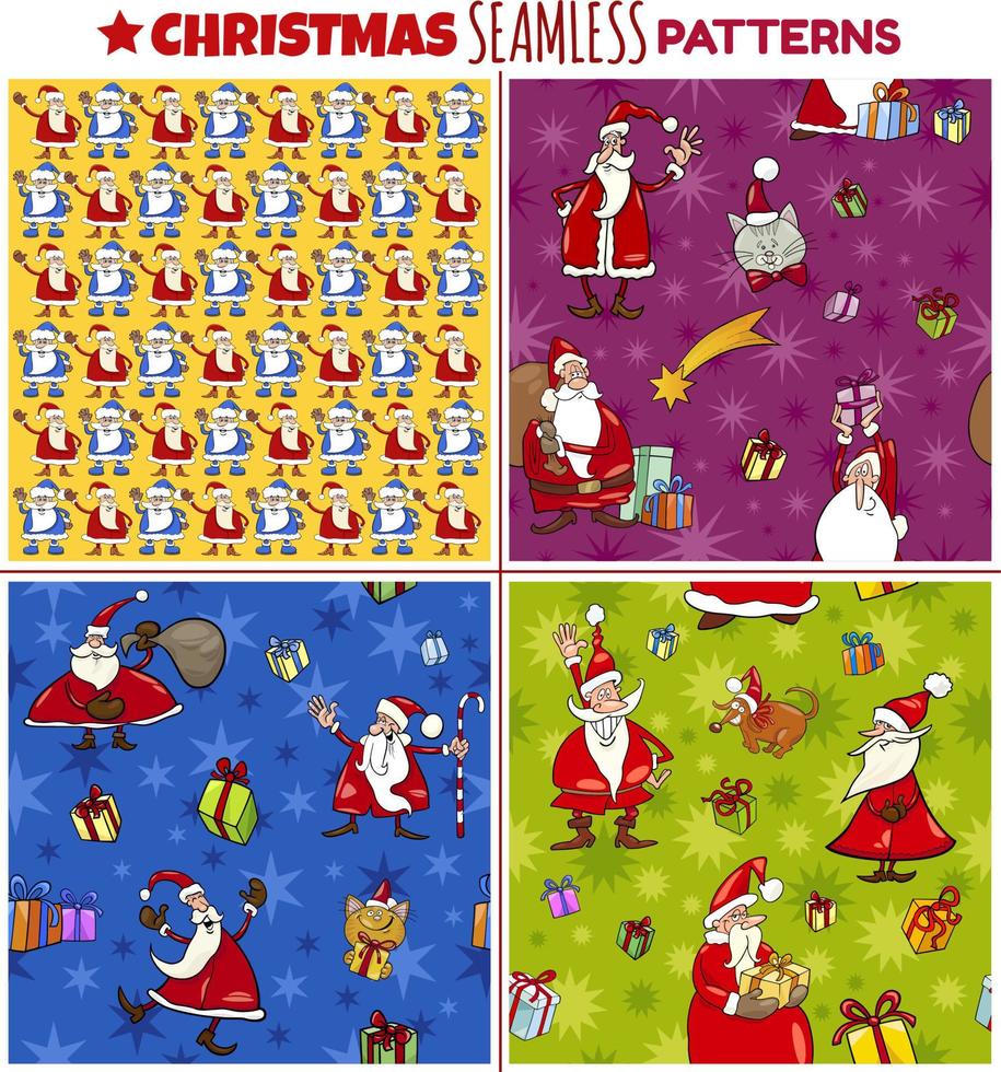 Christmas seamless patterns set with cartoon characters vector