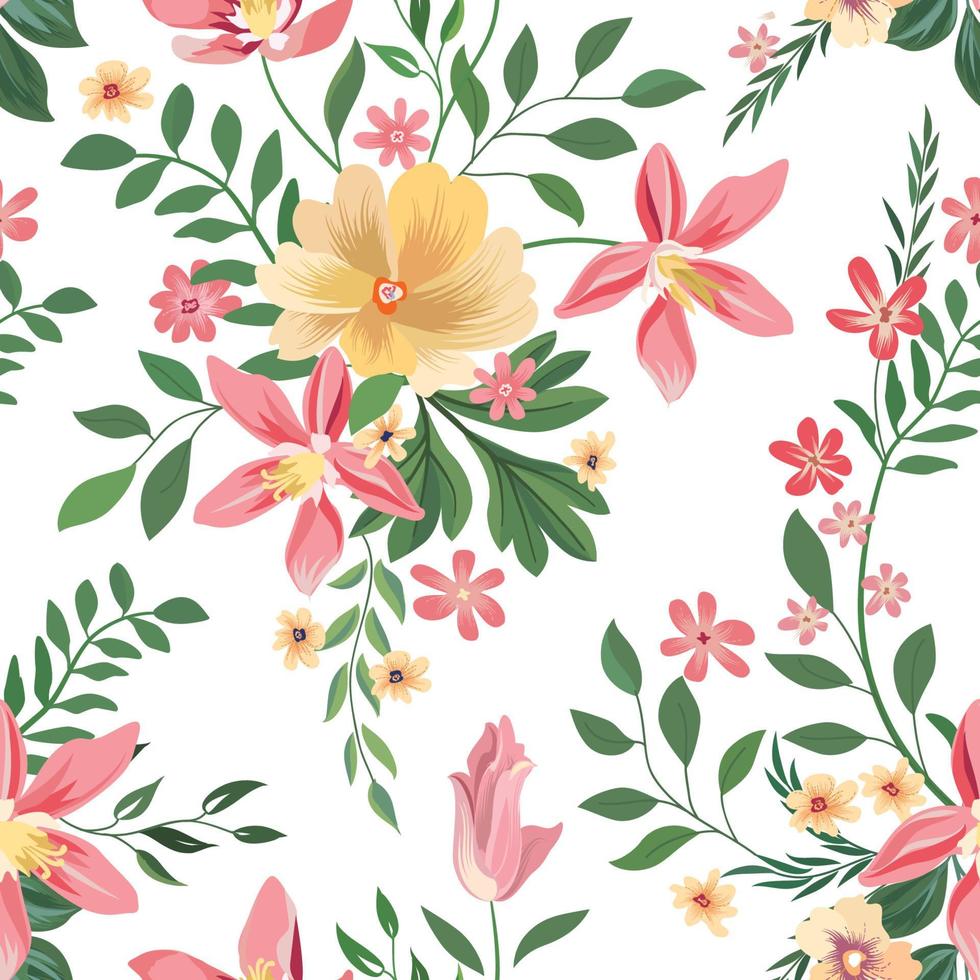 patrón floral sin fisuras. fondo de flores. textura transparente floral con flores. florecer papel tapiz de azulejos vector