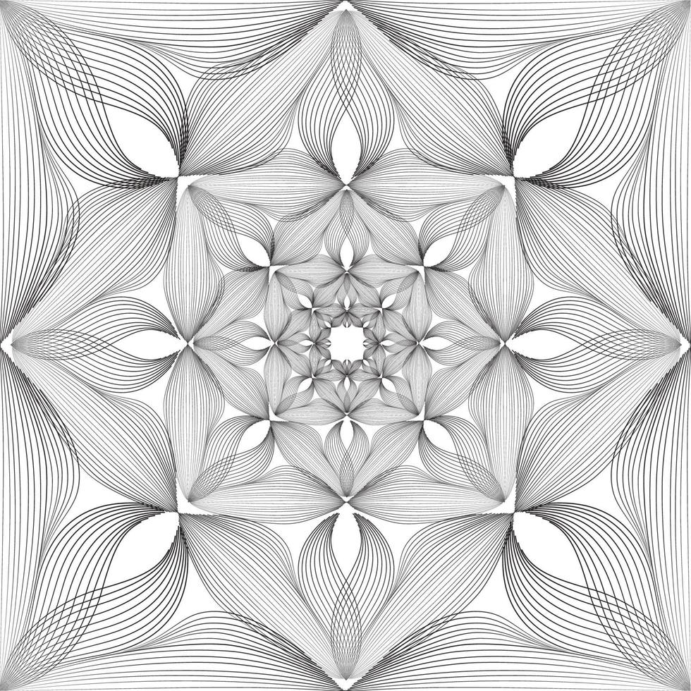 patrón lineal floral transparente abstracto. adorno de línea árabe con formas de flores. patrón de mosaico de oriente floral con líneas negras. adorno asiático. remolino geométrico doodle textura vector