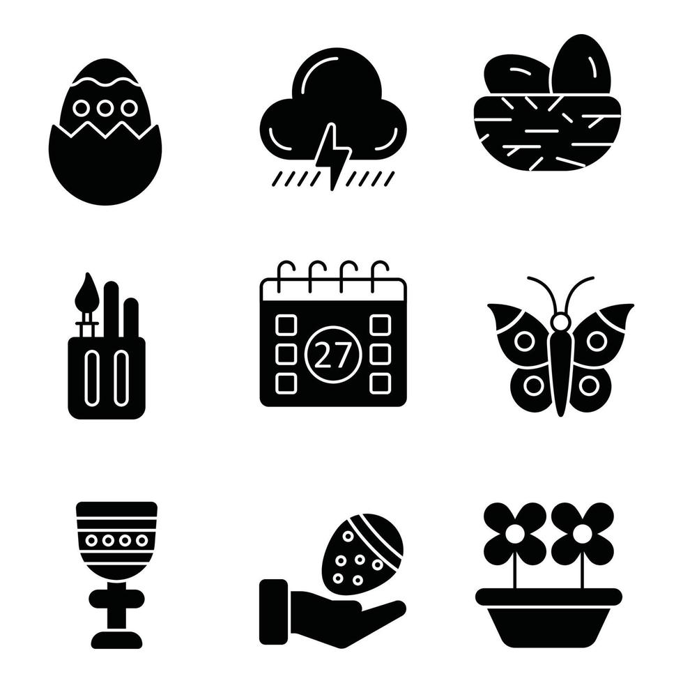iconos de pascua conjuntos de glifos vector