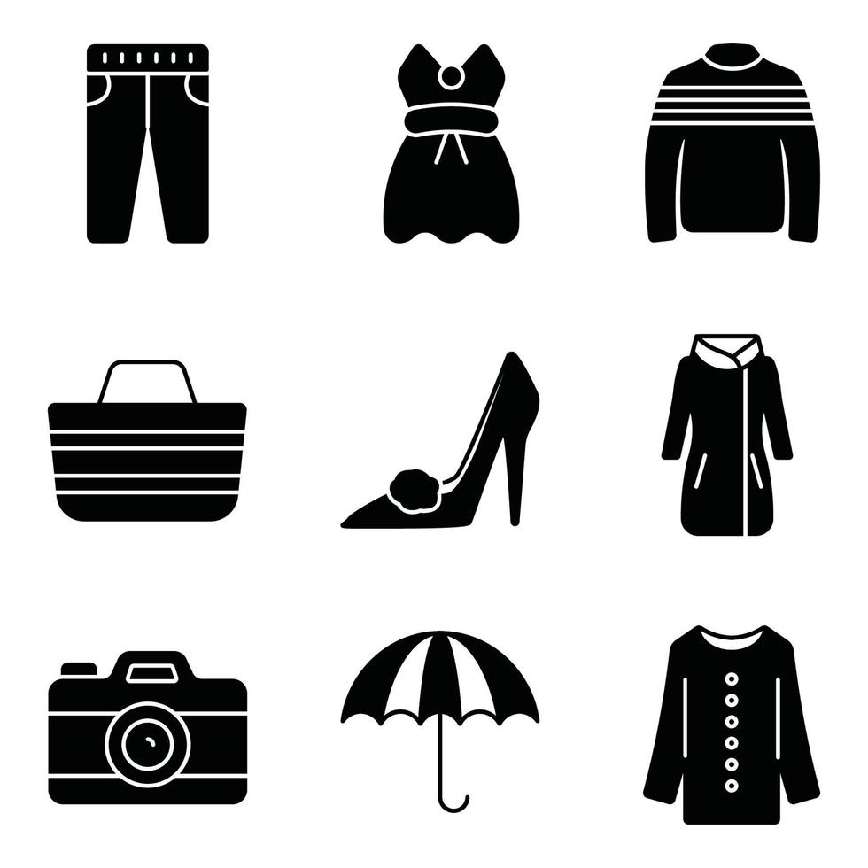 Fashion and Clothes Glyph Icon Sets vector