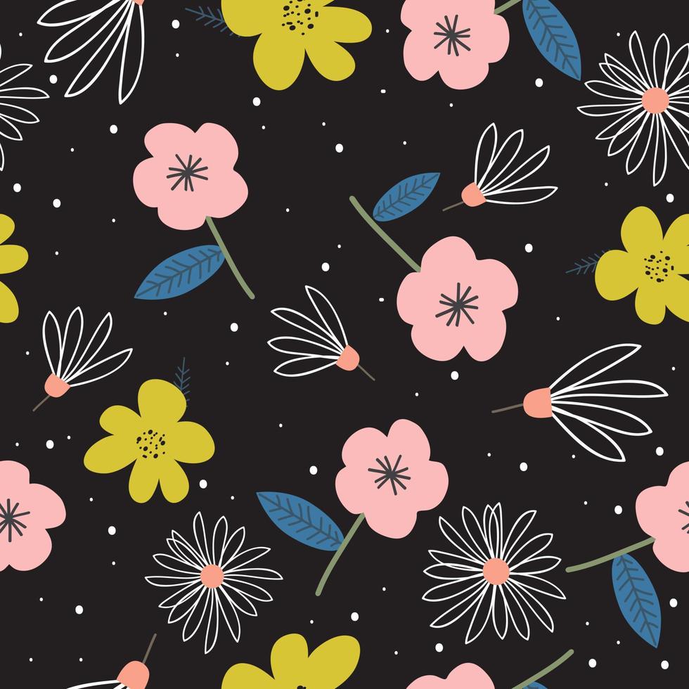 Fondo de patrón floral lindo dibujado a mano sin costura vector