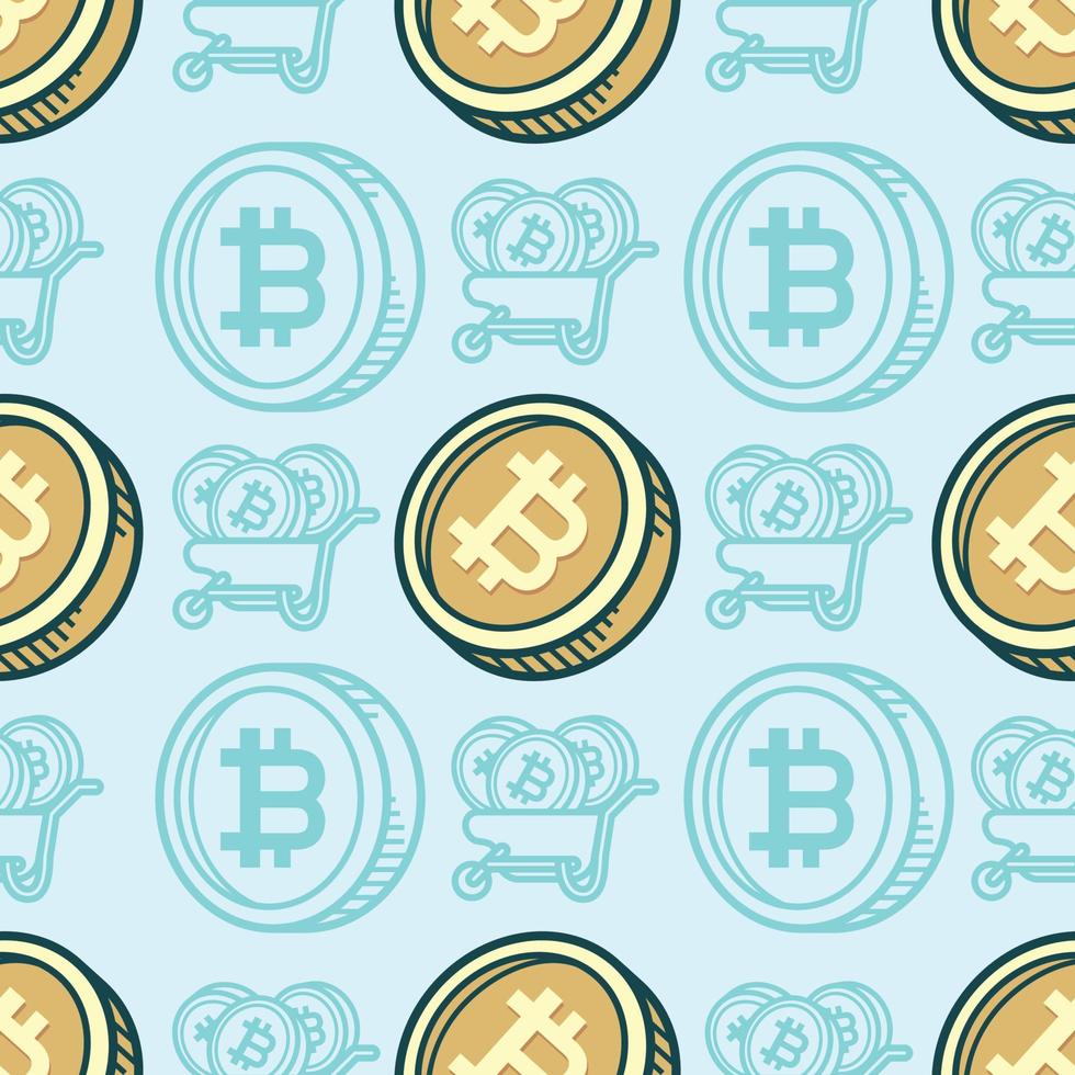 Seamless pattern Bitcoin cartoon vector