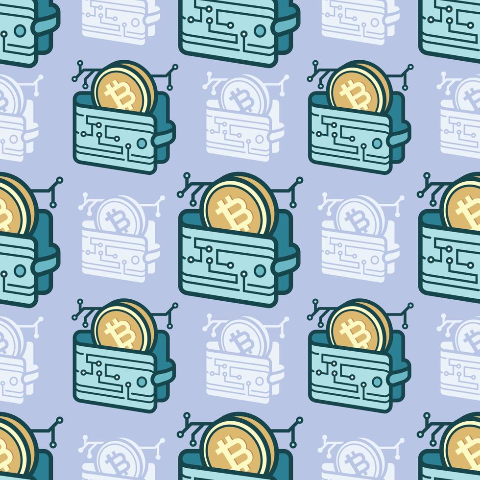 Seamless pattern Bitcoin wallet cartoon vector