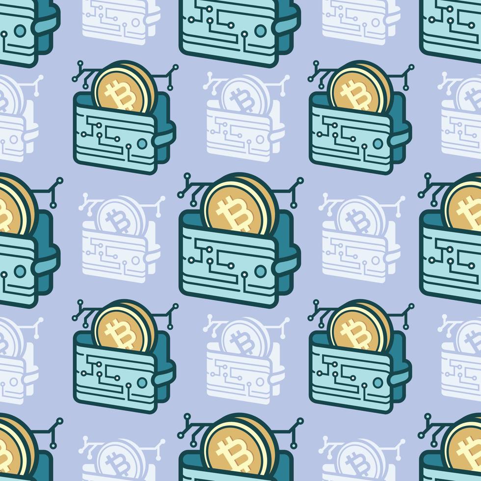 Seamless pattern Bitcoin wallet cartoon vector