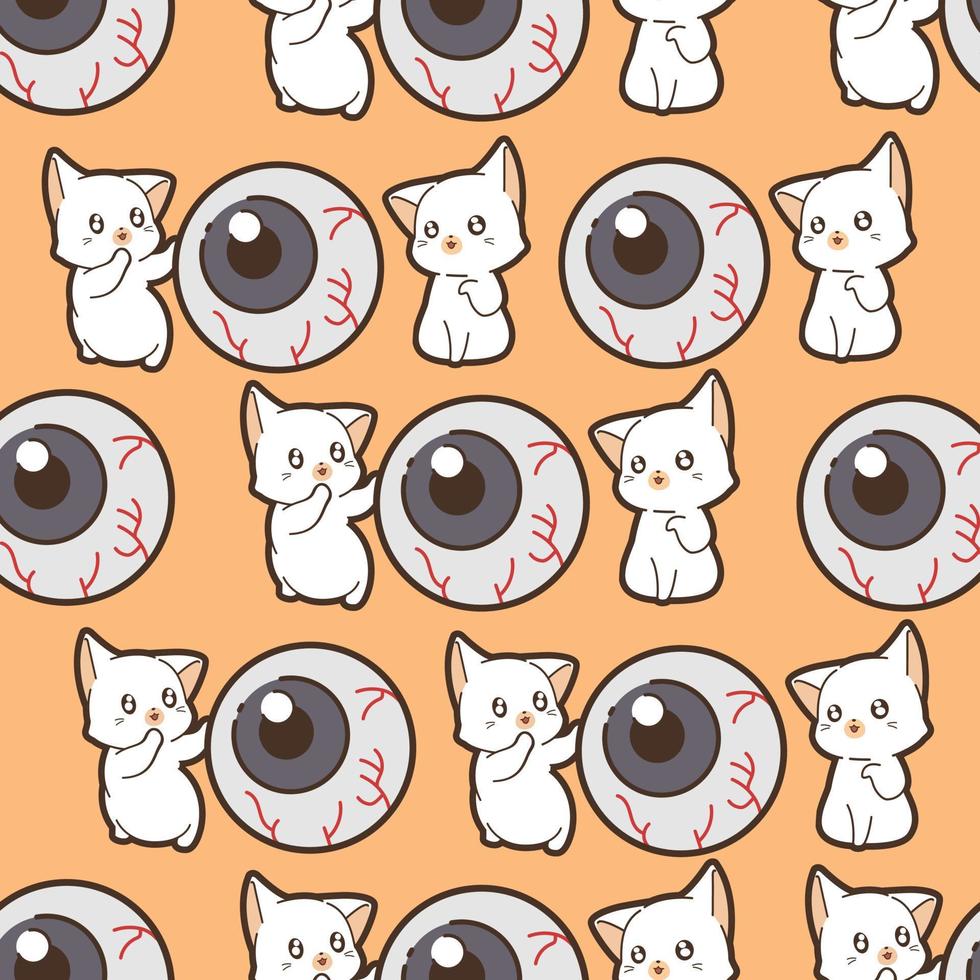 Seamless pattern cats and eye in Halloween day vector