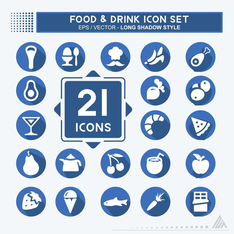 Icon Set Food and Drink - Long Shadow Style - Simple illustration, Editable stroke, Design template vector, Good for prints, posters, advertisements, announcements, info graphics, etc. vector