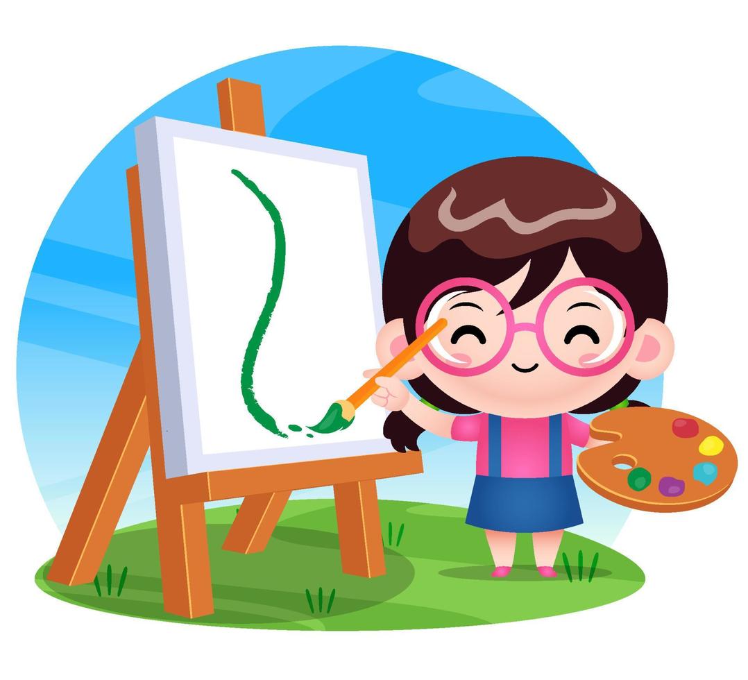 Happy Cute Girl Painting vector
