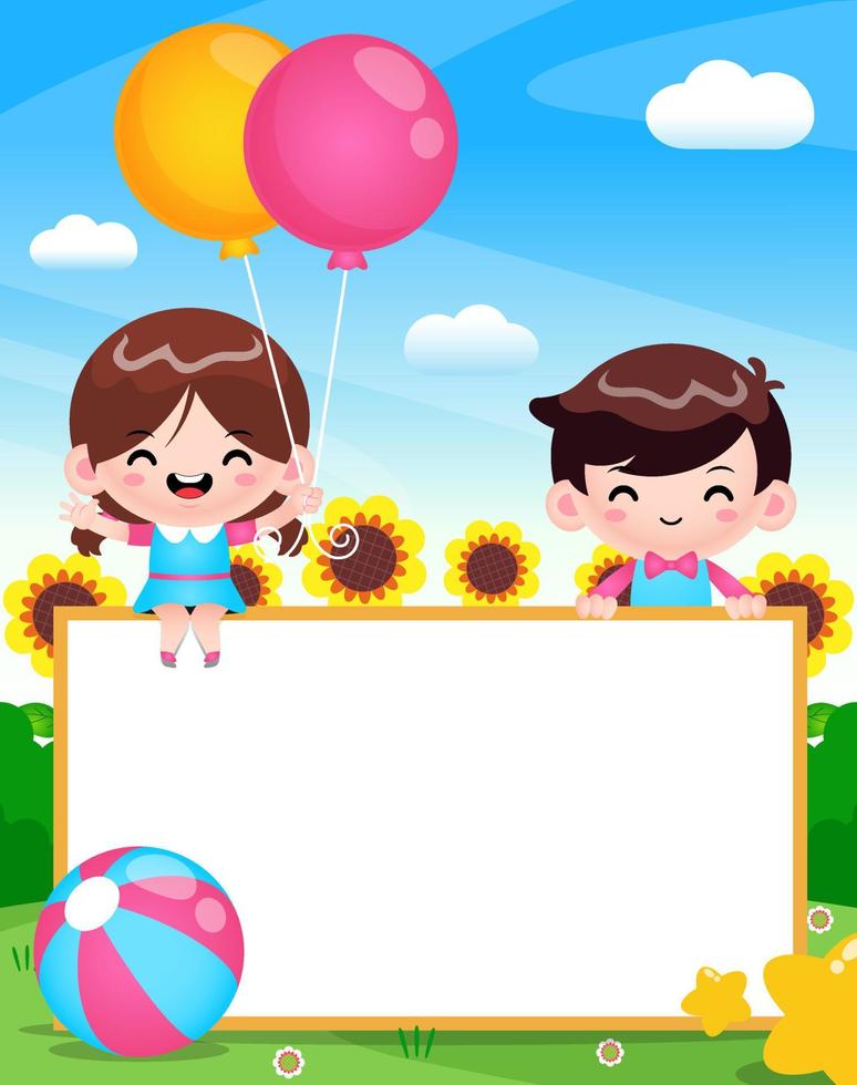 cartoon Happy Cute Couples With Blank Banner. vector