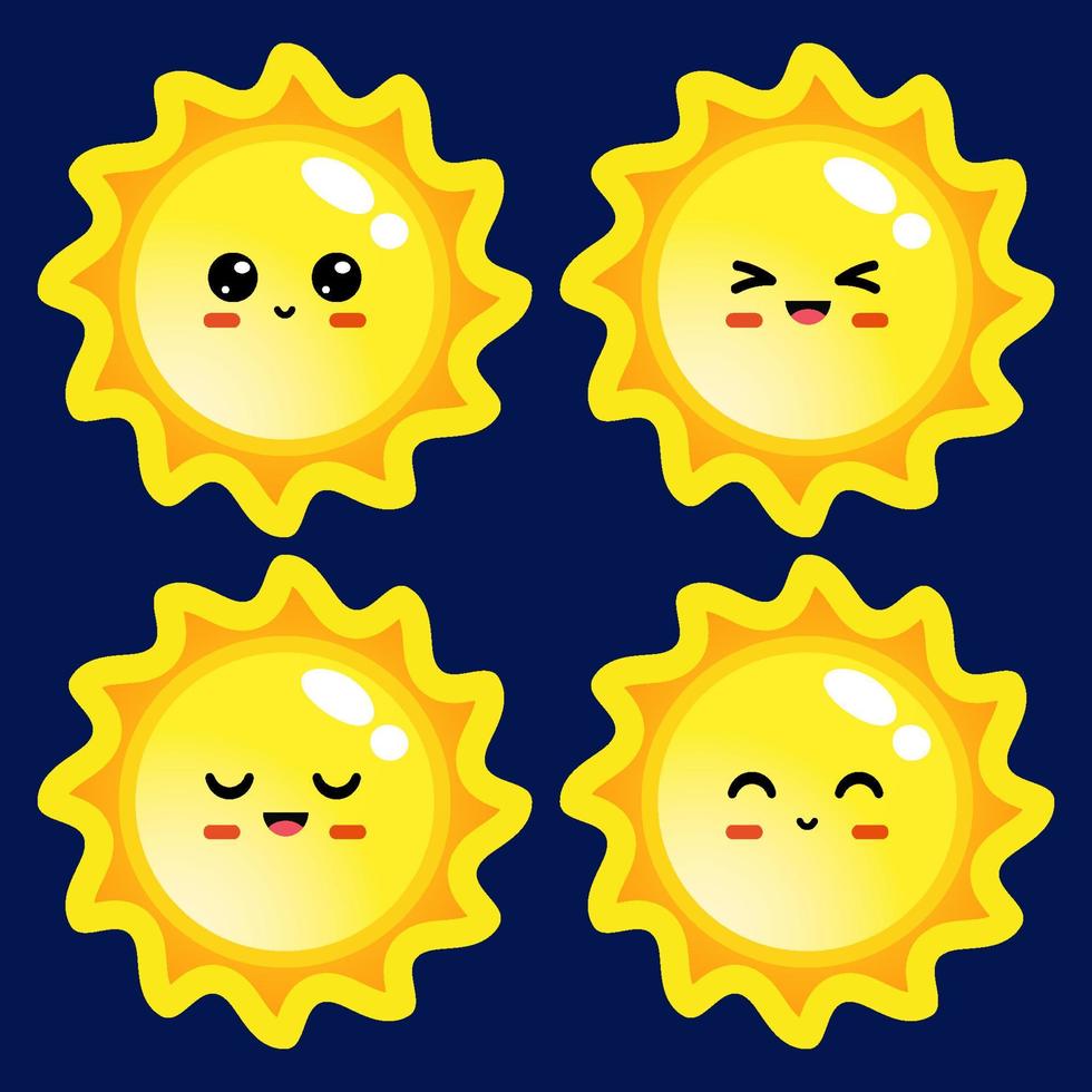 dibujos animados lindo sol emoticon avatar cara emociones positivas vector