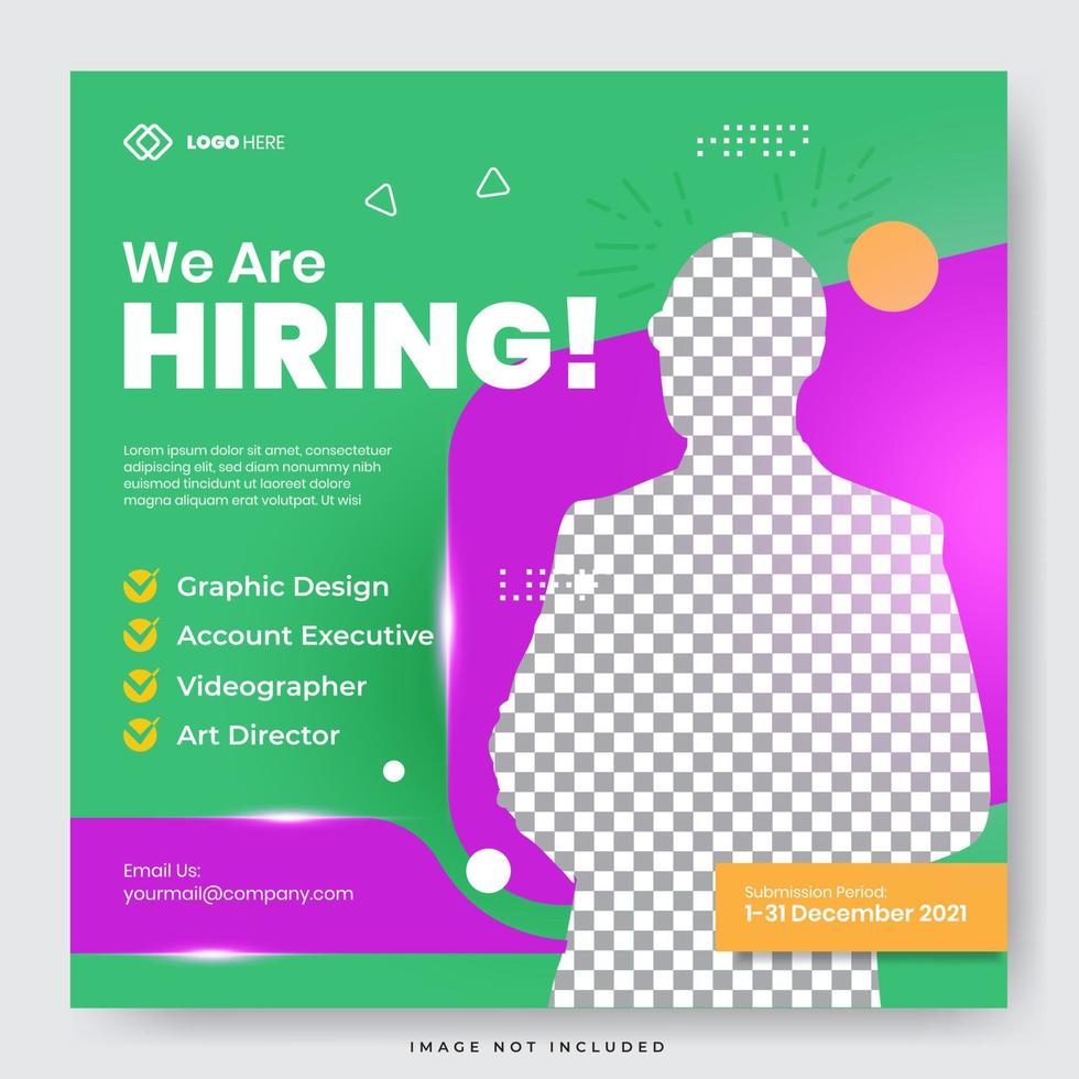 To all creative people we are hiring job position social media post template vector