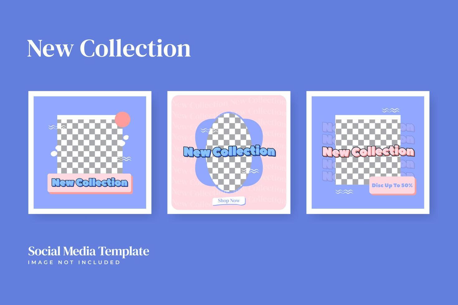 Set of retro style square fashion social media template vector