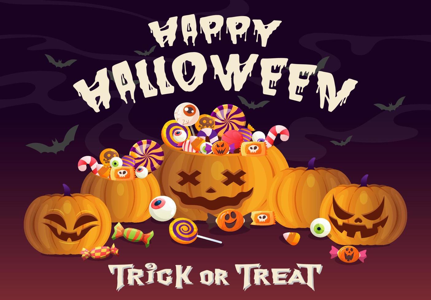 truco o trato del día de halloween calabaza con dulces y dulces vector