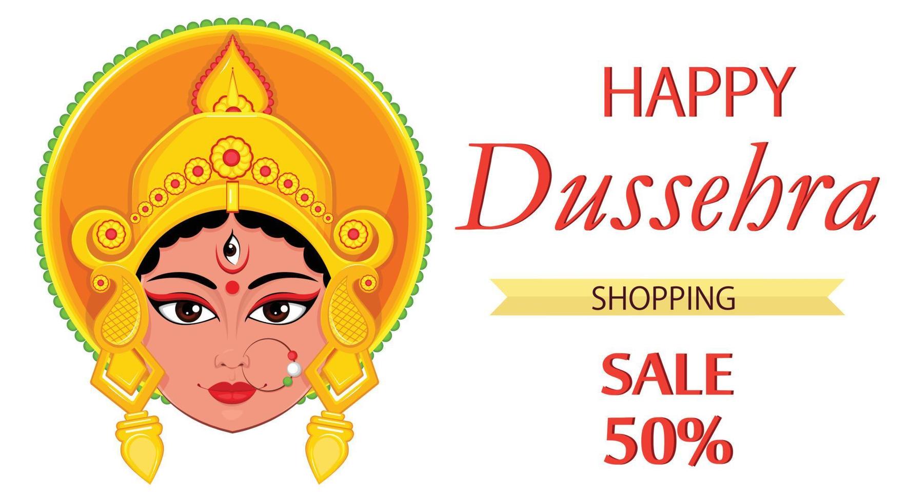 Happy Dussehra greeting card. Maa Durga Face for Hindu Festival. vector