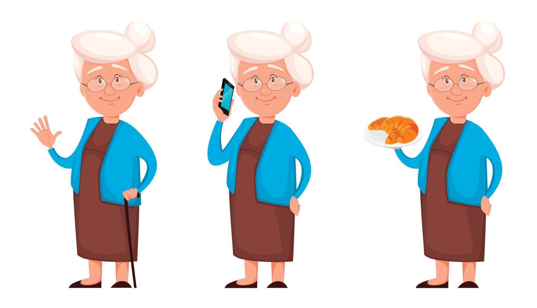 abuela, conjunto de tres poses vector