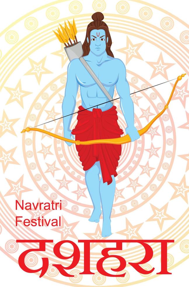 Lord Rama with bow and arrows for Dussehra Navratri festival of India. Vector illustration.