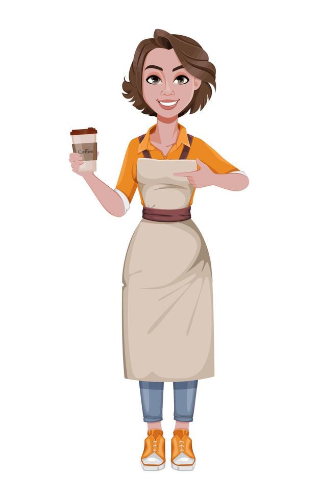mujer barista sirviendo café vector