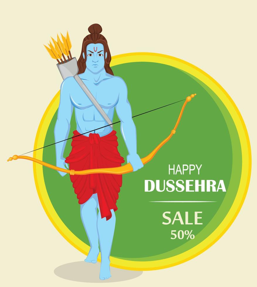 Lord Rama with bow and arrows for Dussehra Navratri festival of India. Banner or poster for sale. vector