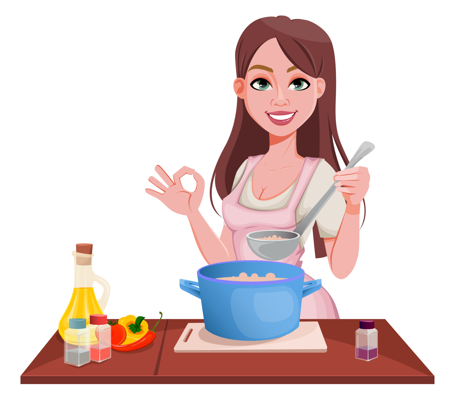 Woman Cooking At Home Cheerful Girl 3578905 Vector Art At Vecteezy 
