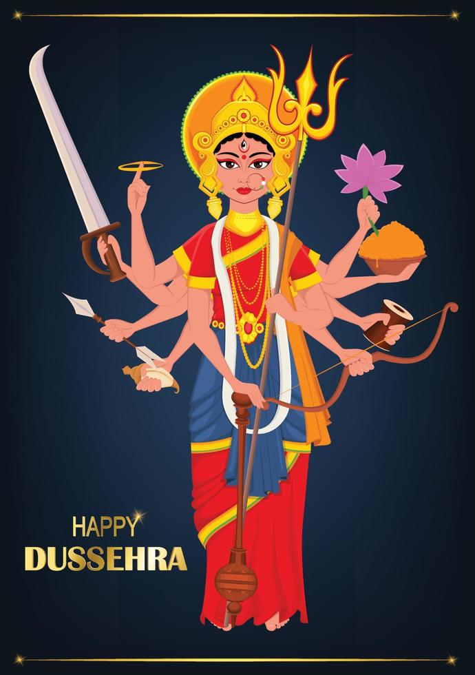 Ilustración de vector de feliz dussehra. maa durga sobre fondo azul oscuro