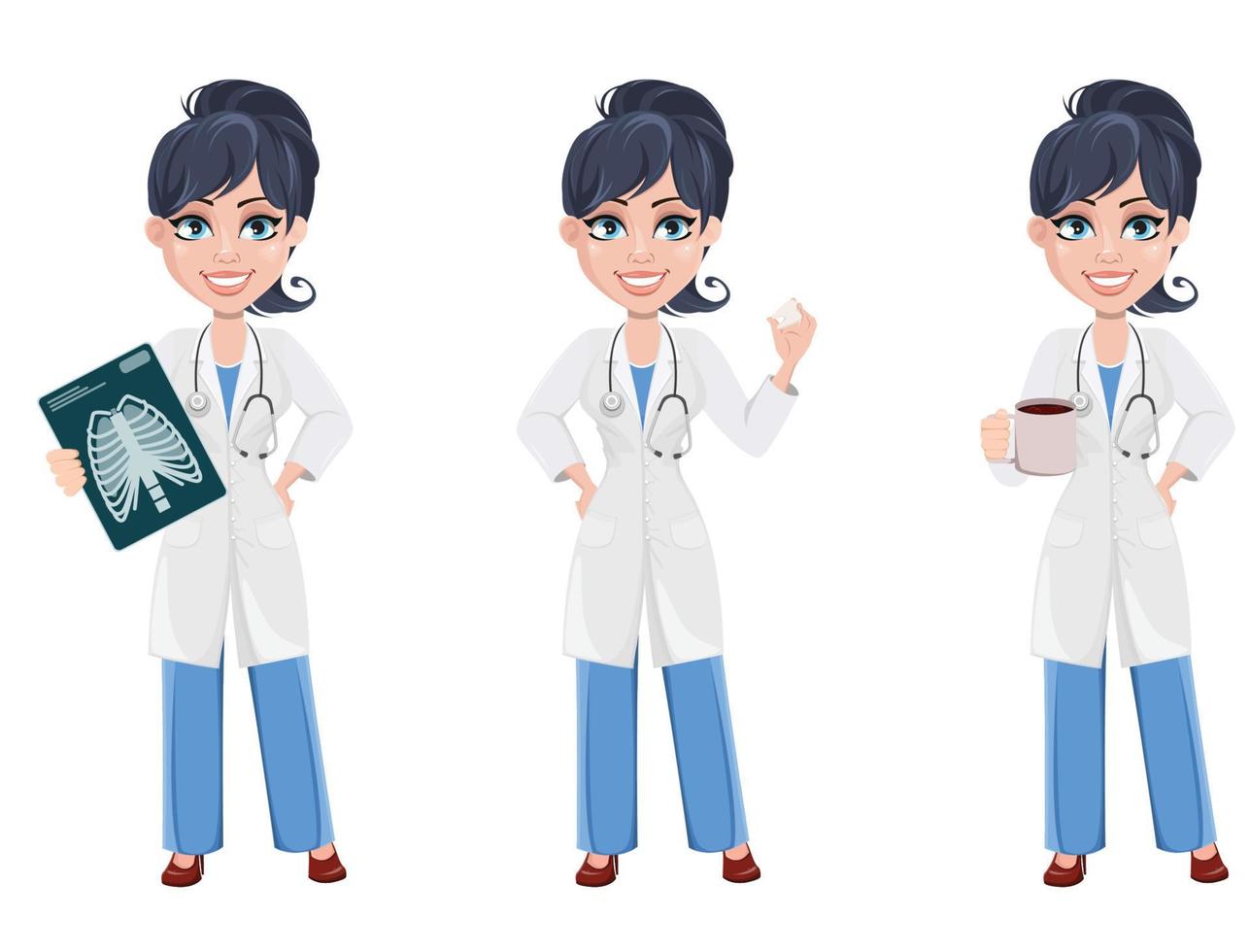 médico hermoso personaje de dibujos animados. colocar vector