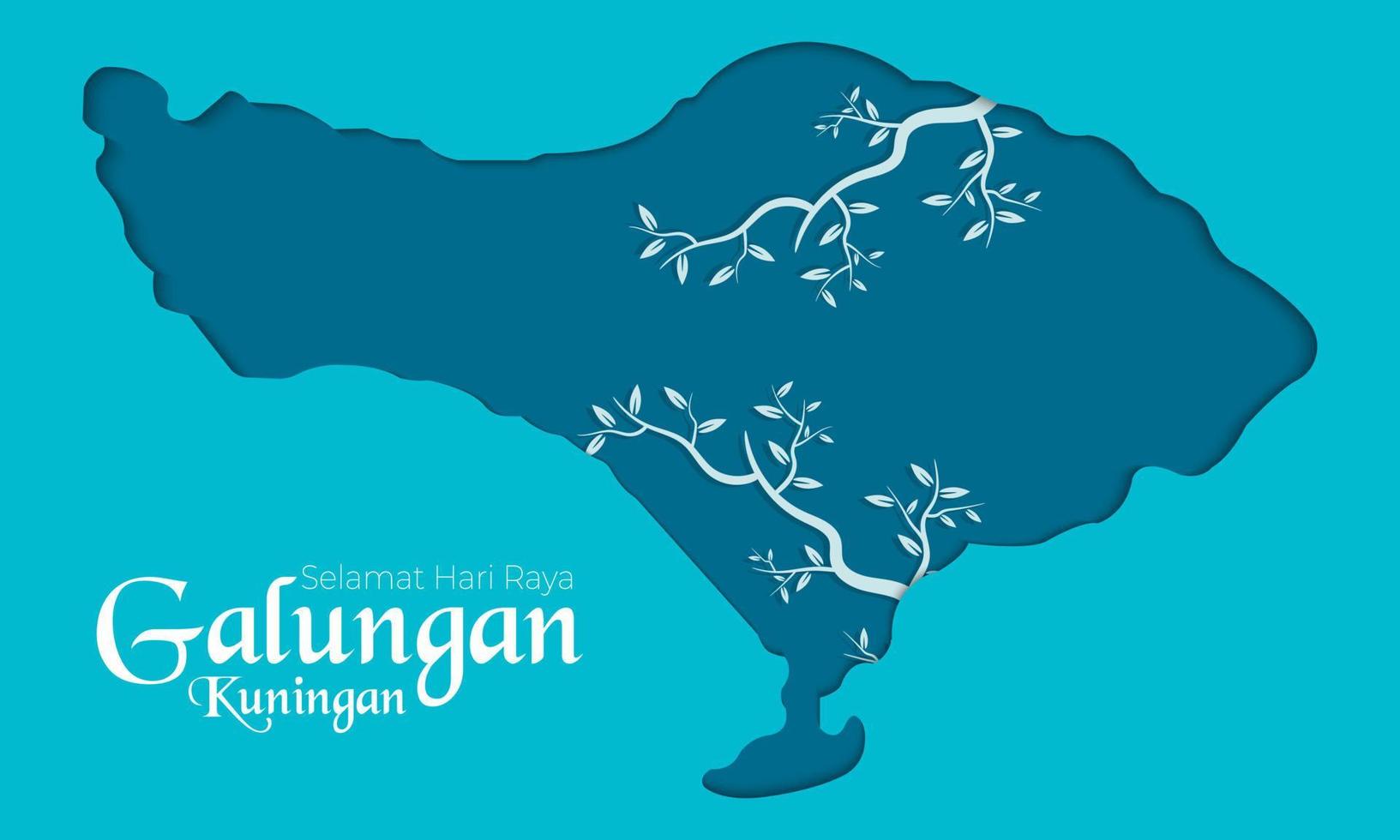 Happy Galungan Kuningan Day With Leaf And Bali Map Paper vector