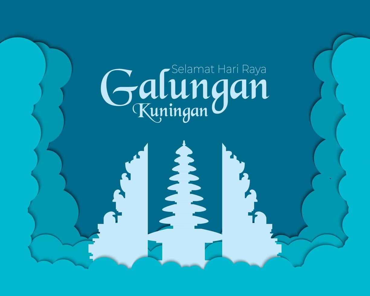 Happy Galungan Kuningan Day Temple Cloud Vector