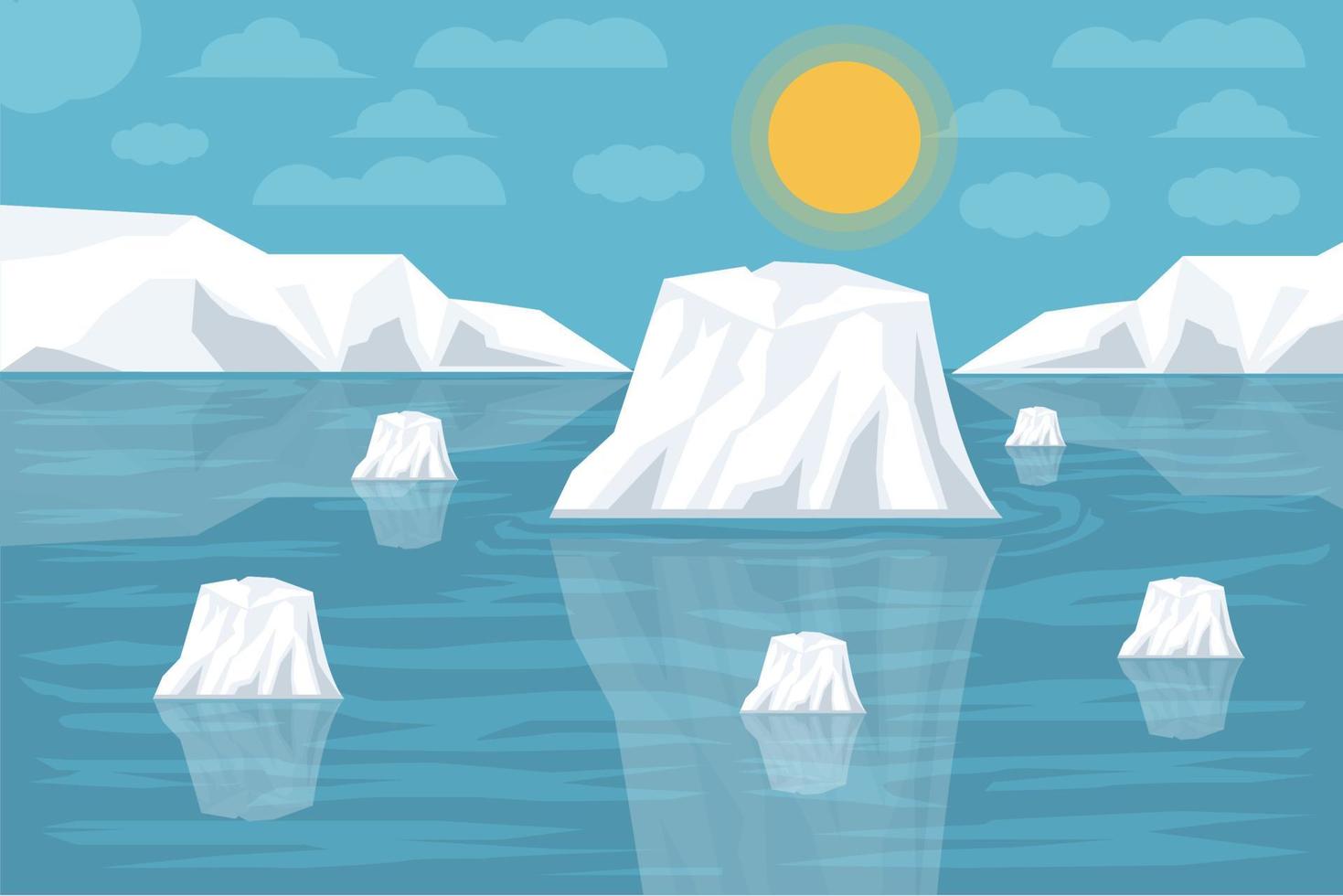 vector illustration global warming the iceberg broke off, melted glacier