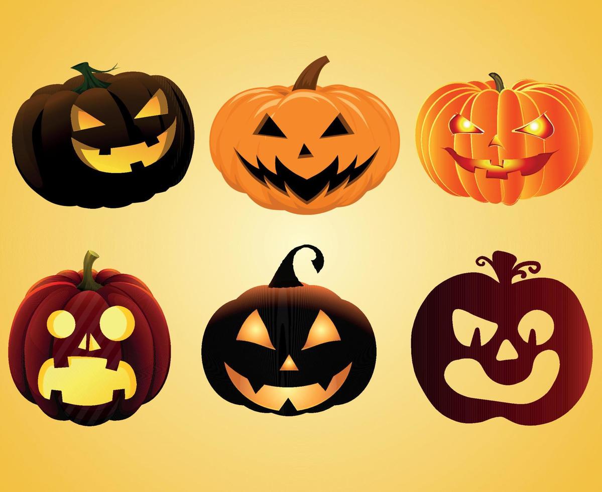 Calabaza objetos de halloween signos símbolos ilustración vectorial abstracto con fondo amarillo vector