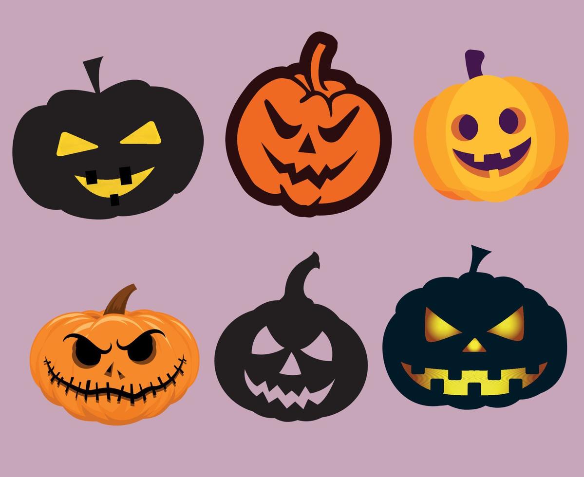 Calabaza objetos de halloween signos símbolos ilustración vectorial abstracto con fondo púrpura vector