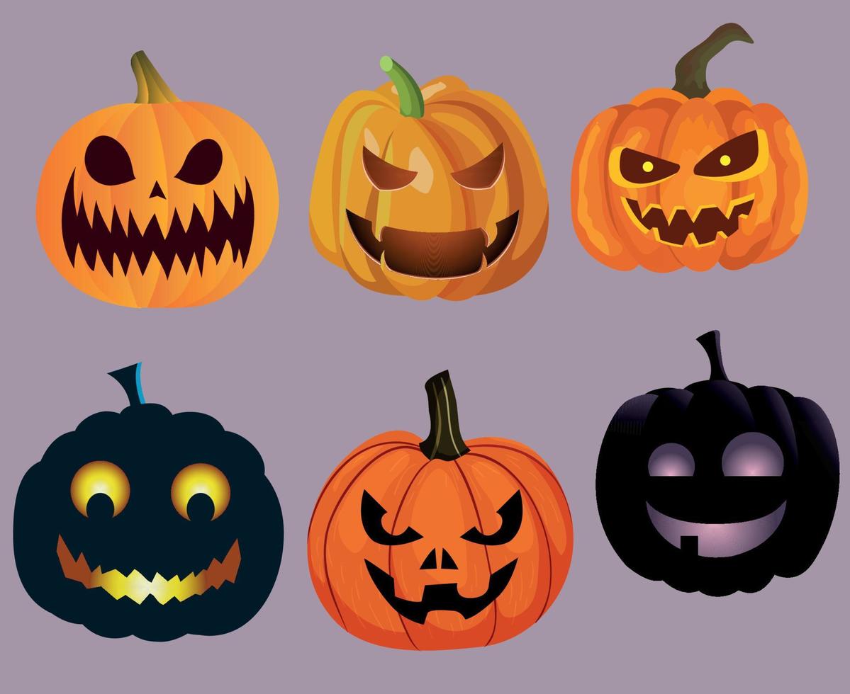 Calabaza objetos de halloween signos símbolos ilustración vectorial abstracto con fondo púrpura vector