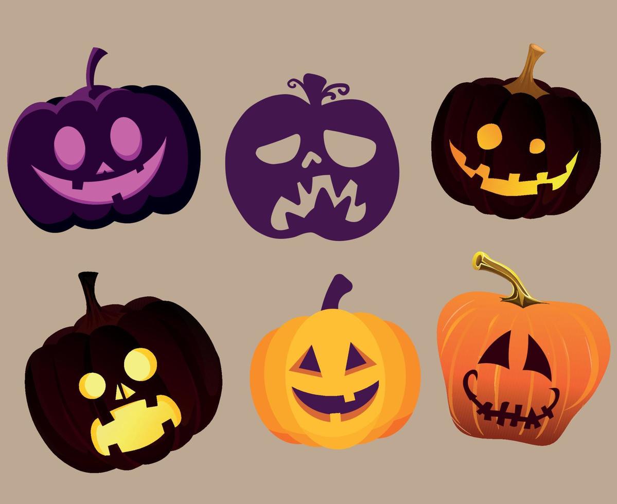 Calabaza objetos de halloween signos símbolos ilustración vectorial abstracto con fondo marrón vector