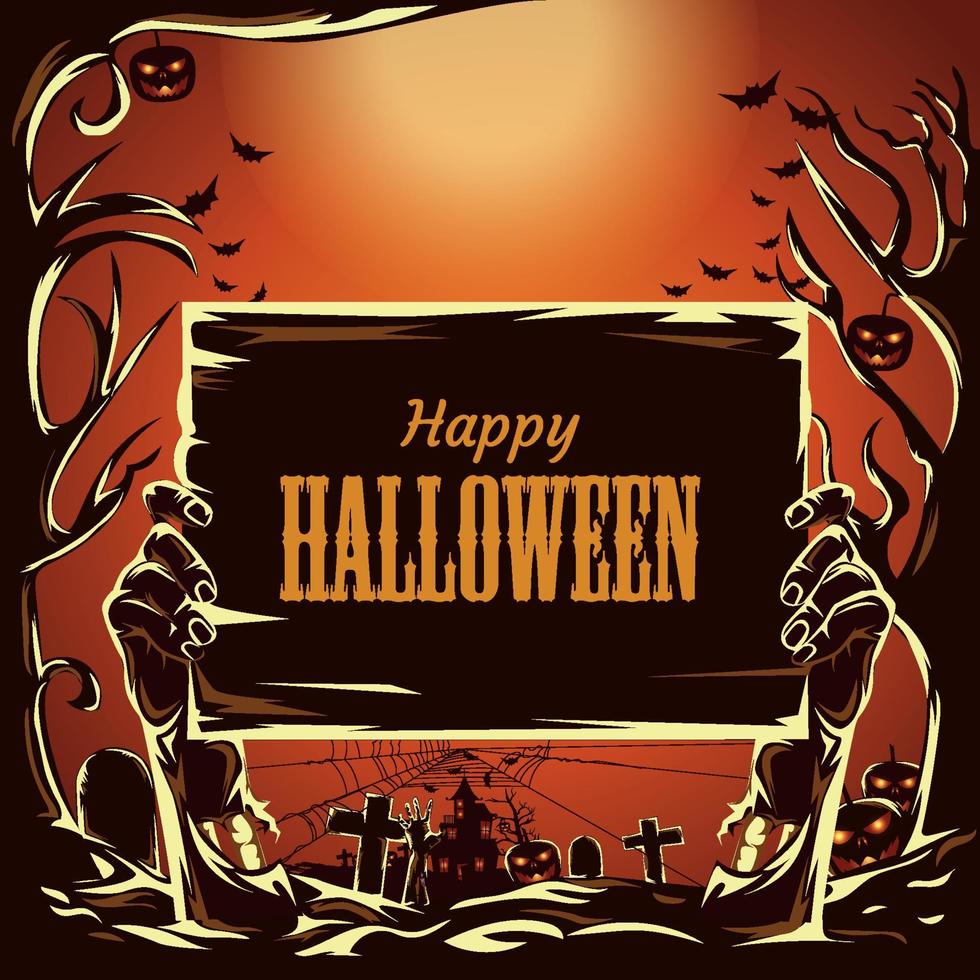 Halloween Zombie hands and full moon background vector