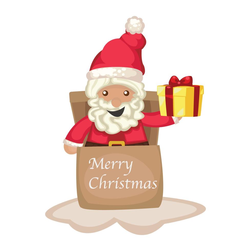 Merry christmas and Happy New Year. Realistic pile gifts boxes. Open gift box full with Santa Claus inside. Holiday banner, web poster, flyer, stylish brochure, greeting card, cover. Xmas background vector