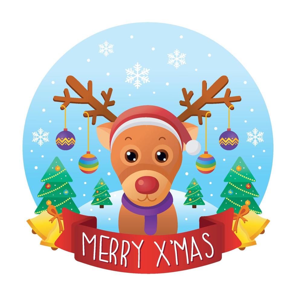 Christmas background with cute Reindeer vector
