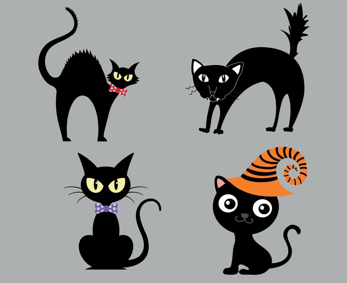 Cats Black Objects Signs Symbols Vector Illustration With Gray Background