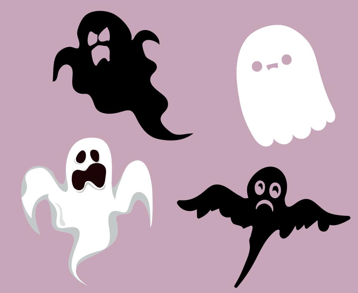 Ghosts Black And White Objects Signs Symbols Vector Illustration With Purple Background