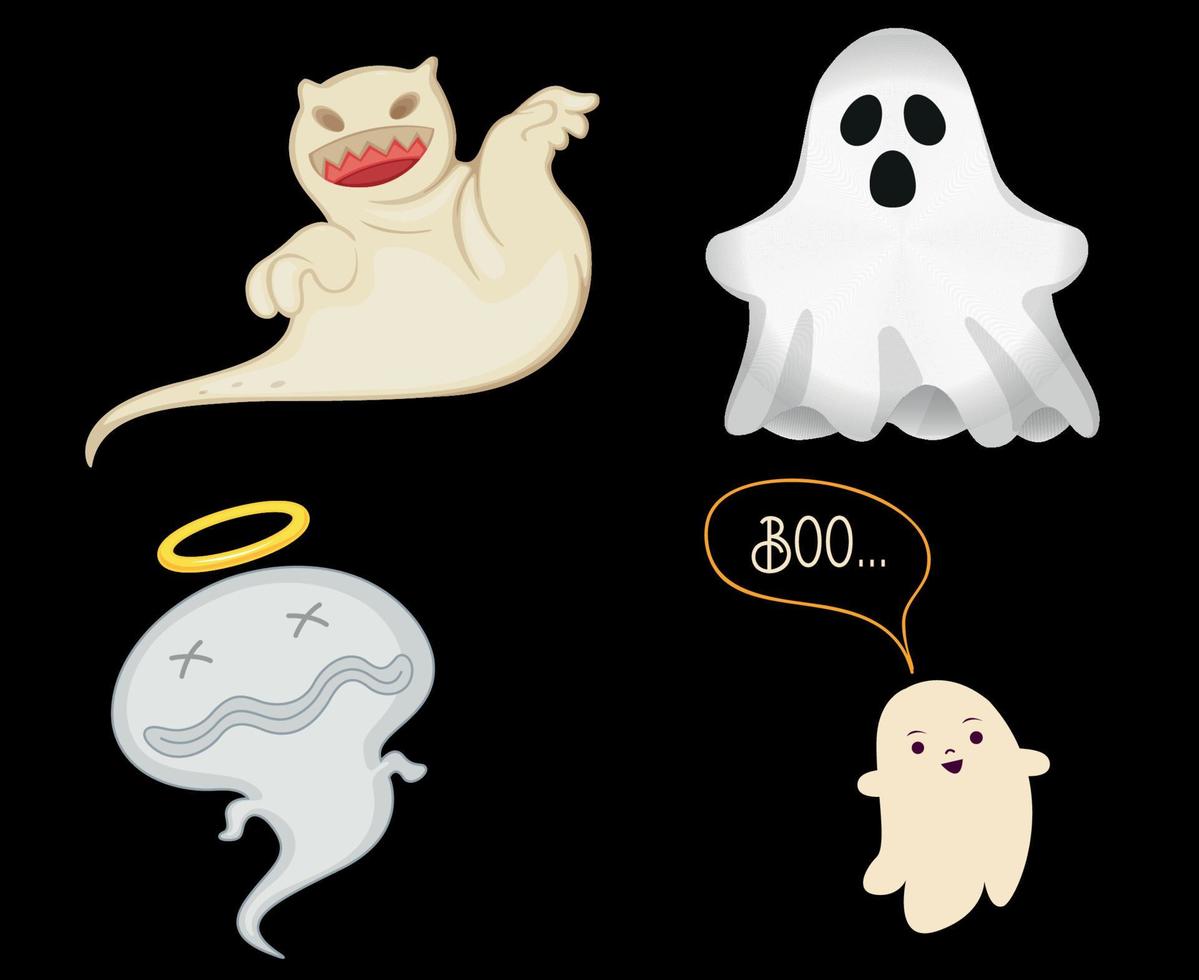 Ghosts White Objects Signs Symbols Vector Illustration Abstract With Black Background