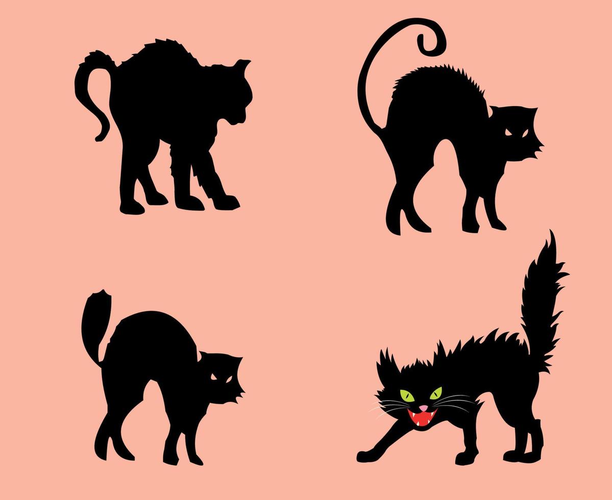 Cats Black Objects Vector Signs Symbols Illustration With Pink Background