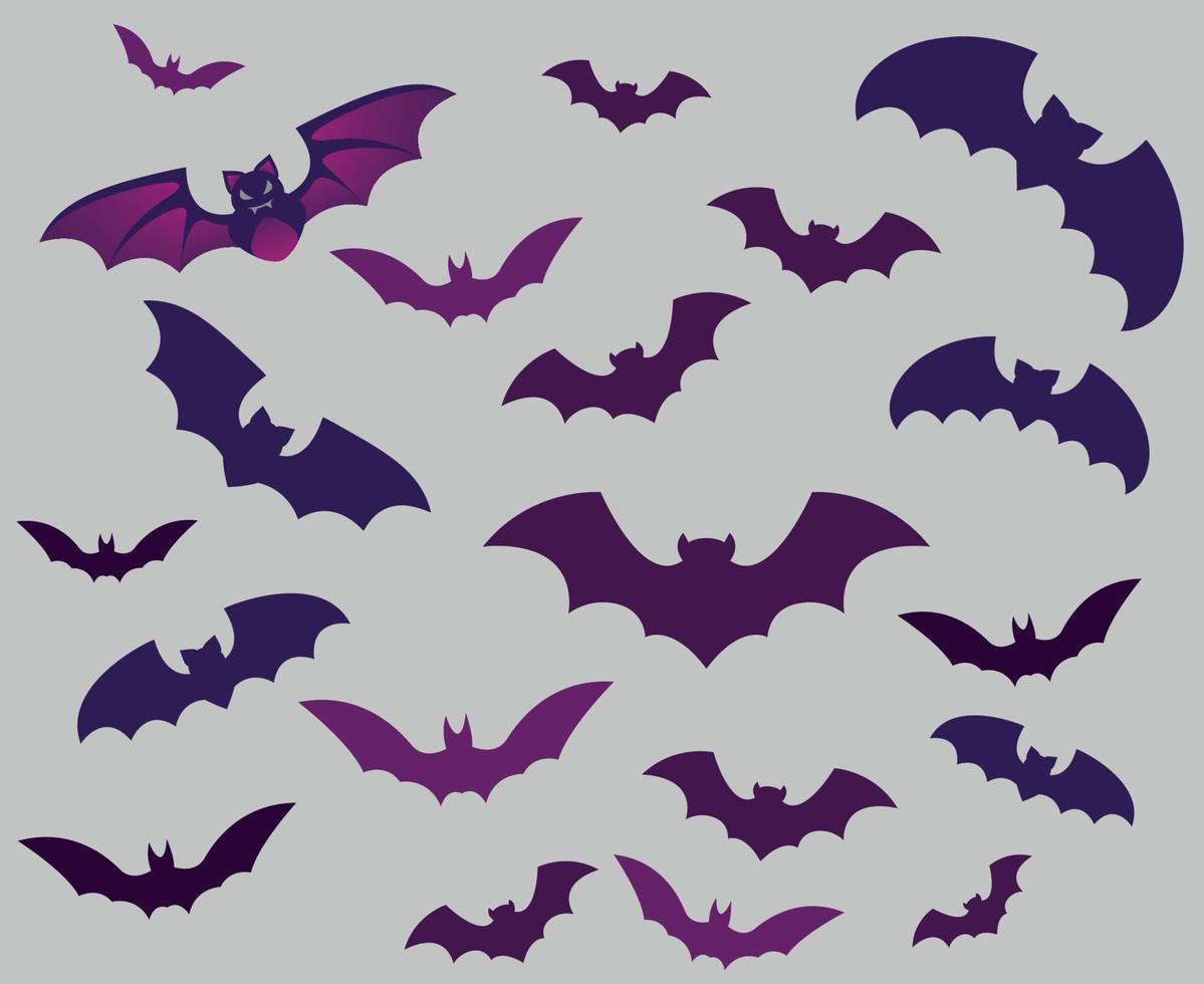 murciélagos objetos púrpuras signos vectoriales símbolos ilustración con fondo gris vector