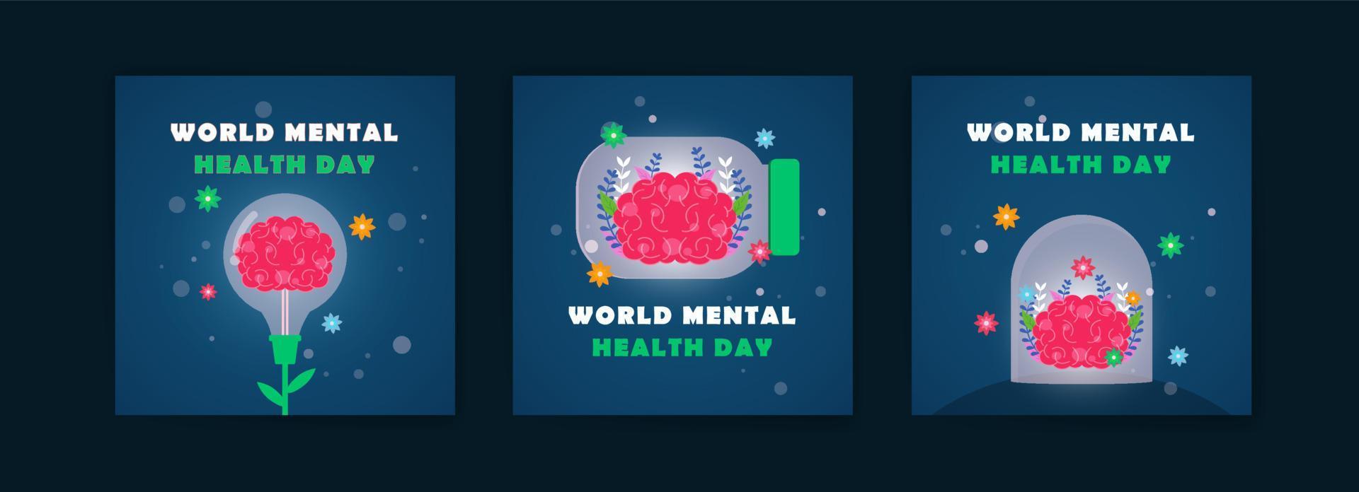 Social media post template for World Mental Health Day. Campaigning for the importance of maintaining mental health. vector