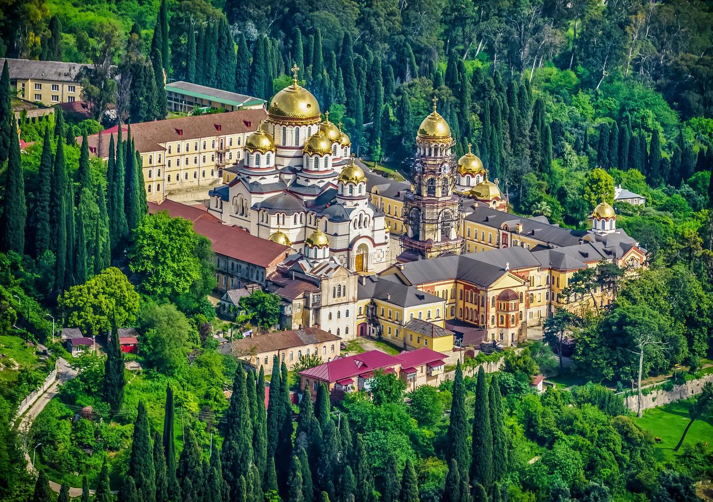 Landscape with a view of the new Athos monastery. photo