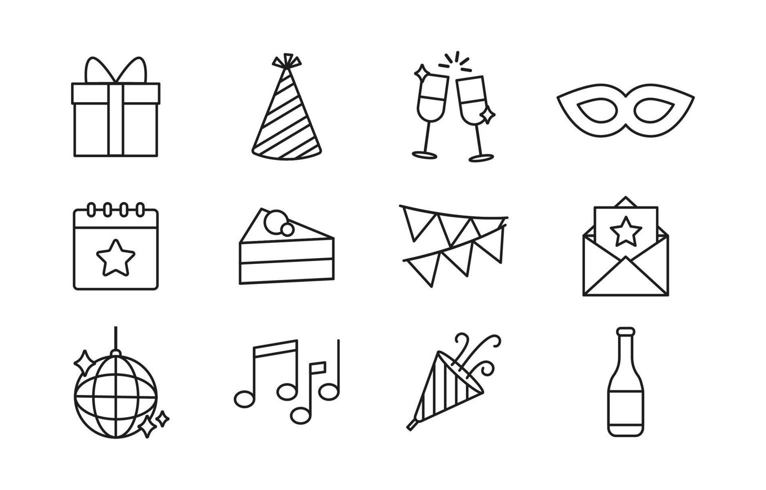 Simple Party Line Icons Set vector