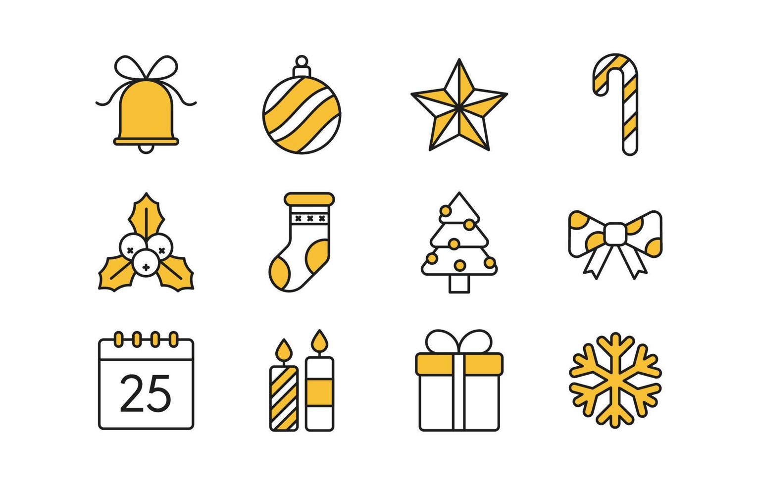 conjunto de iconos de línea de navidad simple vector